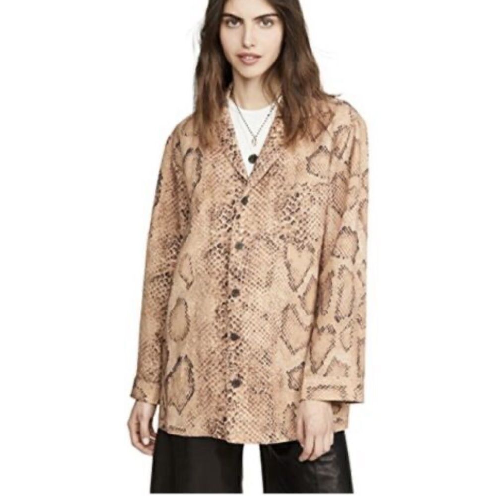 Mara Hoffman Iris Linen Snake Print Button Down Oversized Blouse